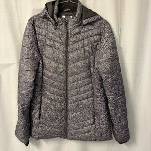 Xersion Women’s Quilted Hooded Puffer Jacket - Black Heather